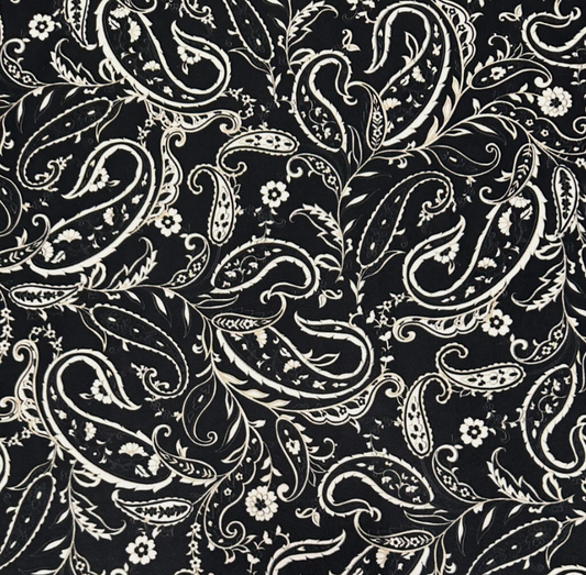 3 Metres Woven Crepe De Chine Fabric (58 Inches) - Paisley Printed Black Ivory