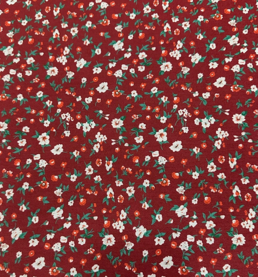 3 Metres Woven Crepe De Chine Fabric (58 Inches) - Printed Multi Colour Floral Red