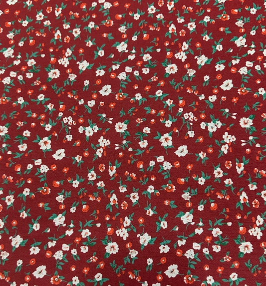 3 Metres Woven Crepe De Chine Fabric (58 Inches) - Printed Multi Colour Floral Red