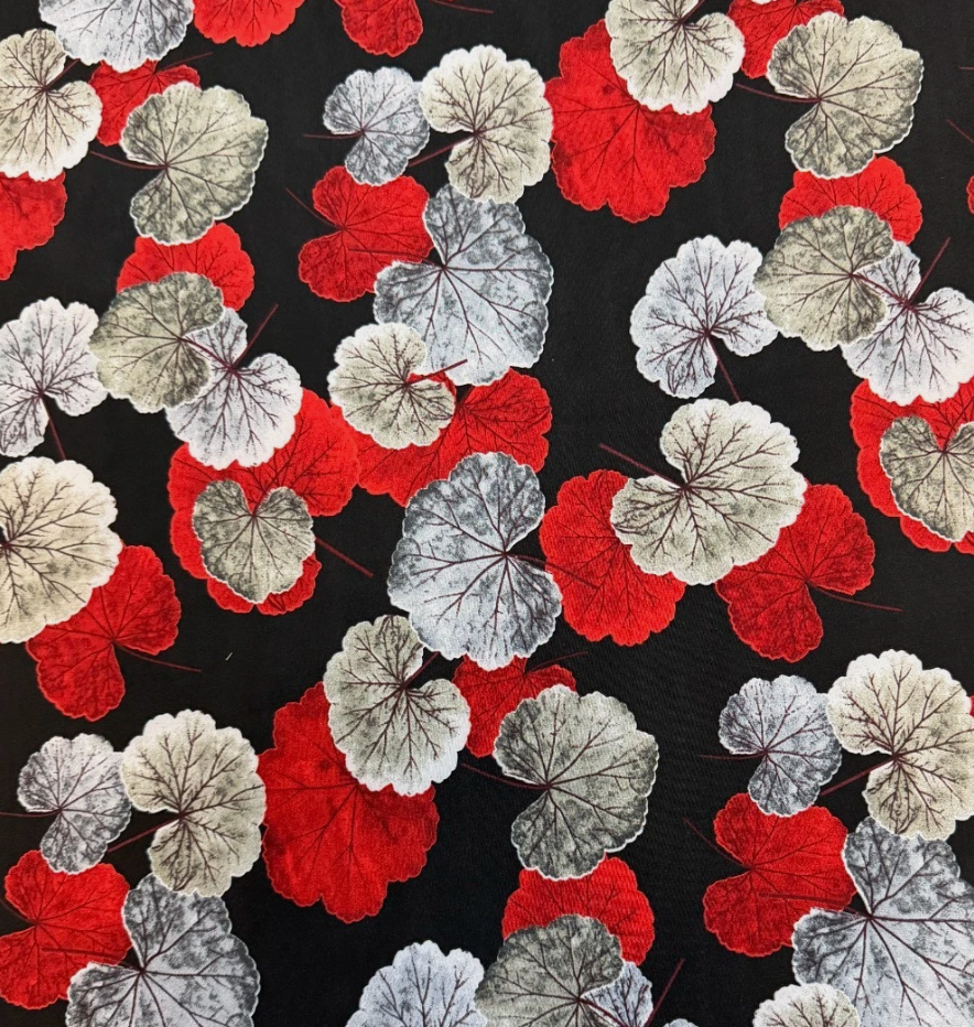 3 Metres Woven Crepe De Chine Fabric (58 Inches) - Printed Multi Colour Floral Black Red Grey