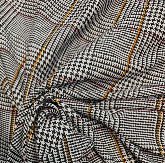 Check black grey double knit jersey jacquard fabric