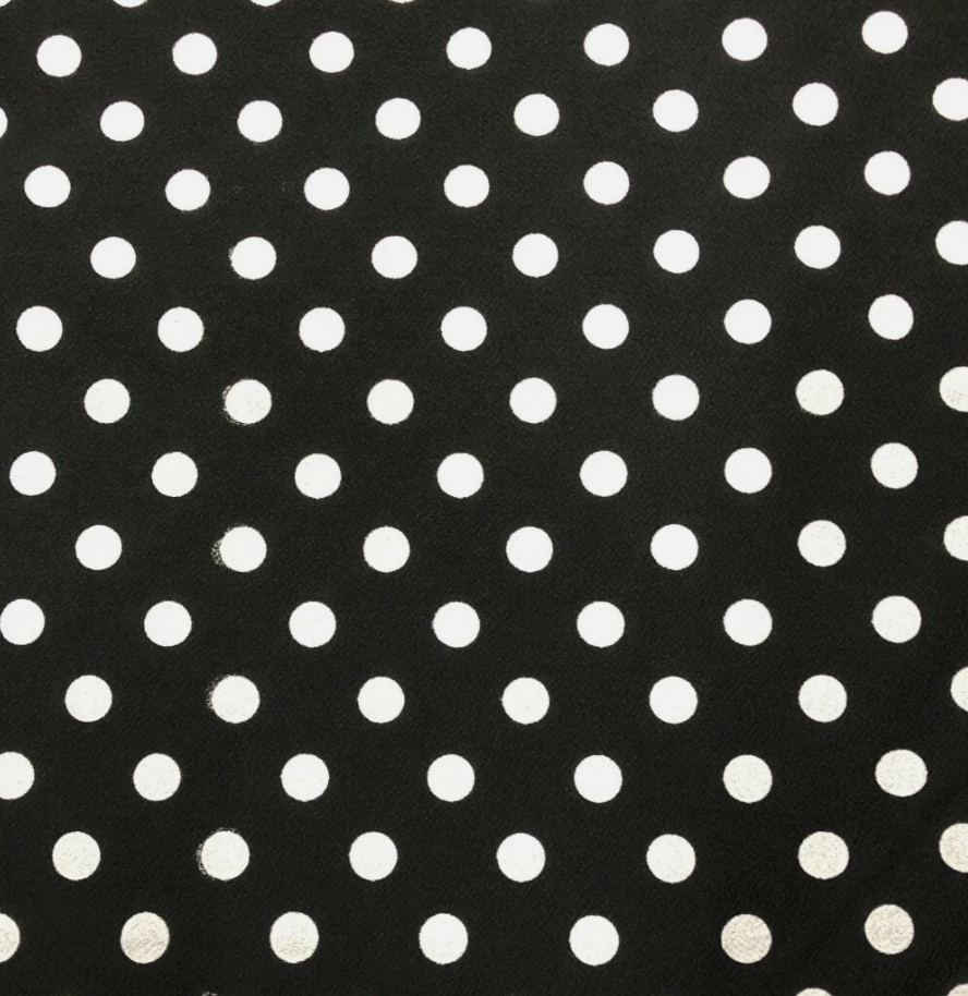 Polka dot 15mm black printed Liverpool textured scuba jersey stretch fabric