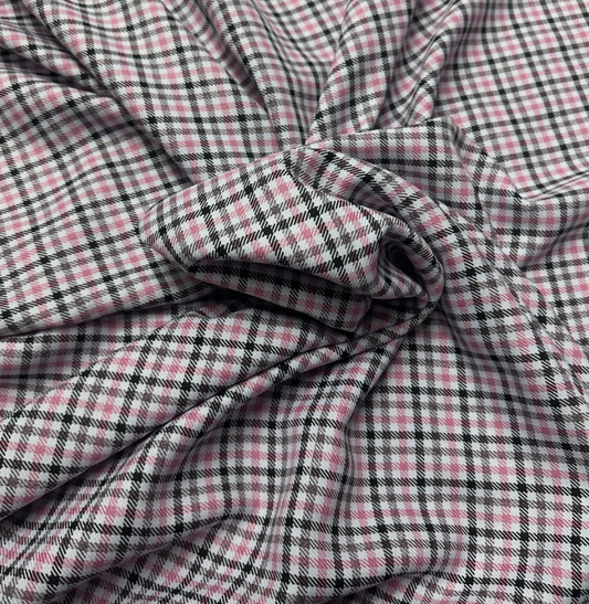 Multi coloured check pink woven twill fabric